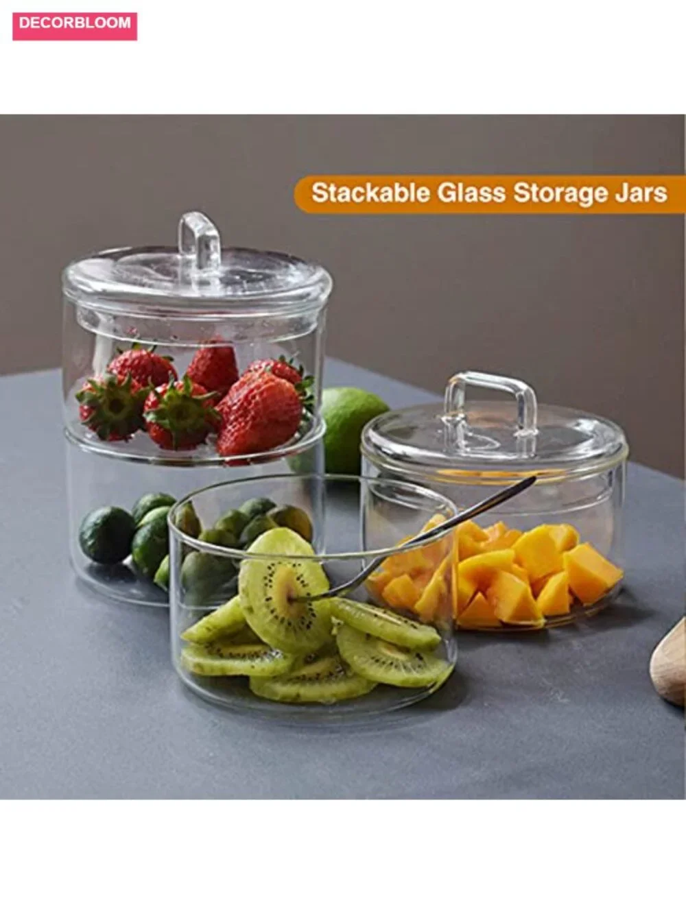 4-Tier Stackable Glass Storage Jars with Airtight Lids - Borosilicate Glass